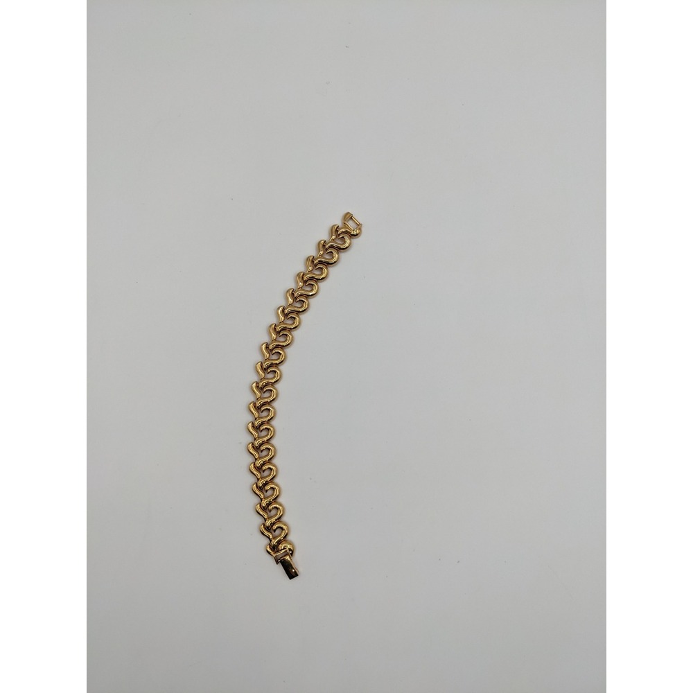 Vintage Gold Tone Interlocking‎ S-Curve Link Bracelet 7.5 Inch Fold Over Clasp - Picture 6 of 7